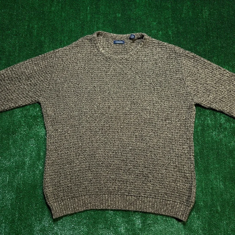 Vintage Consensus Sweater Waffle Knit Cotton Crewneck Brown Green Mens Large
